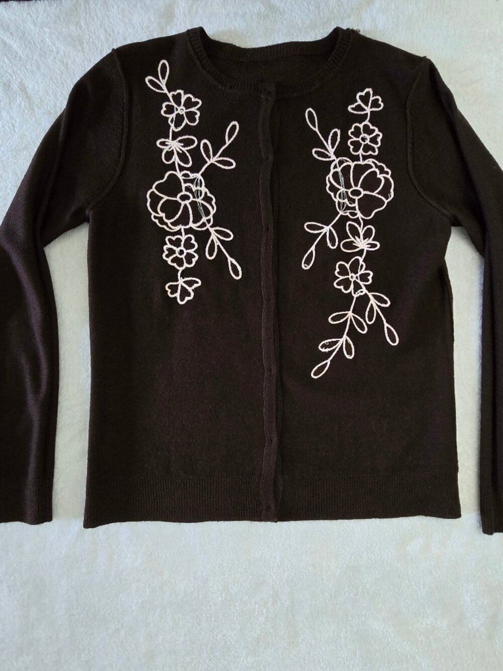 Vintage Y2K Bob Mackie Wearable Art Cardigan Brown Embroidered Wool Blend, Sz S - Picture 2 of 16